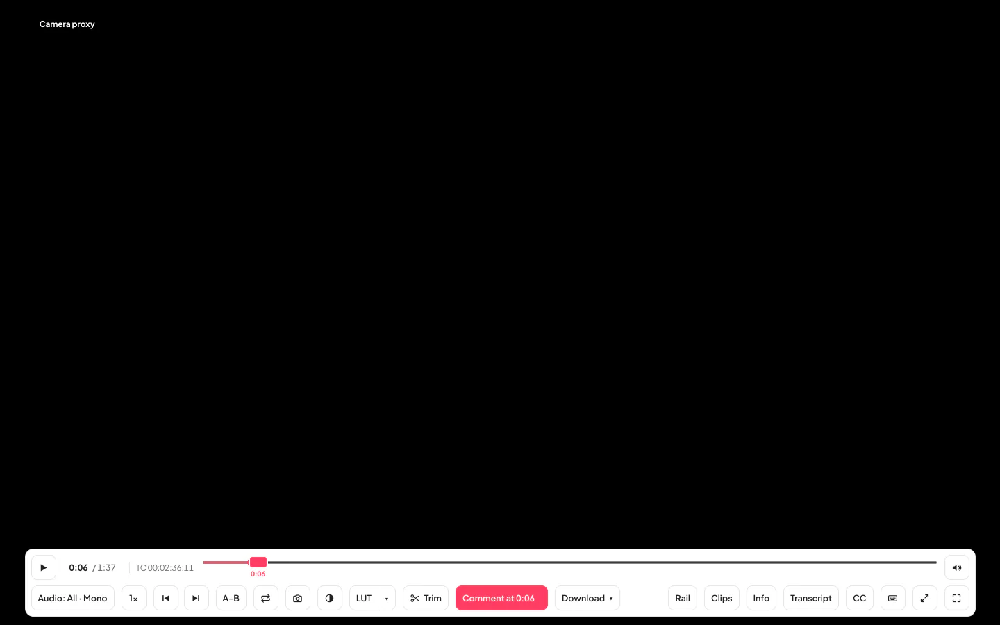 Full screen: the black picture alone with the controls under it
